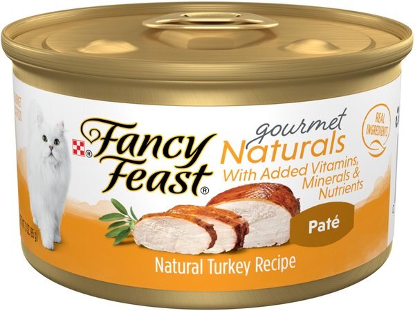 Fancy Feast Gourmet Naturals Turkey Recipe Pate Canned Cat Food， 3-oz can， case of 12