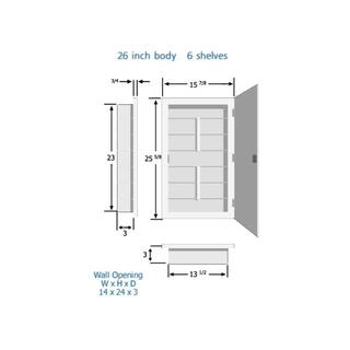 ZACA SPACECAB Nunki 16 in. x 26 in. x 3-12 in. Frameless Recessed 1-Door Medicine Cabinet with 6-Shelves and Beveled Edge Mirror 22-2-26-00