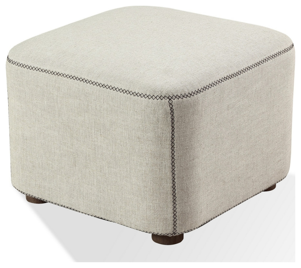 Reza 22 Inch Upholstered Ottoman Gray Fabric Cross Stitched Details   Saltoro   Footstools And Ottomans   by Dot  ampBo  Houzz