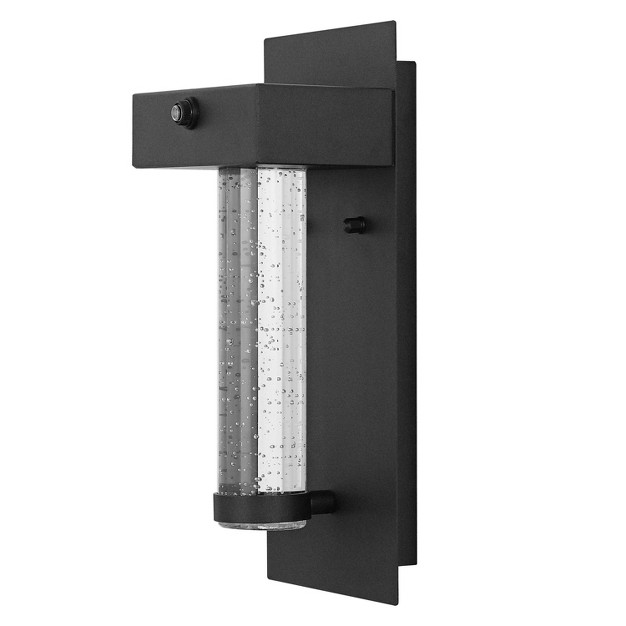 1 light Horizone Minimalist Iron Seeded Glass With Dusk to dawn Sensor Outdoor Sconce Black Jonathan Y