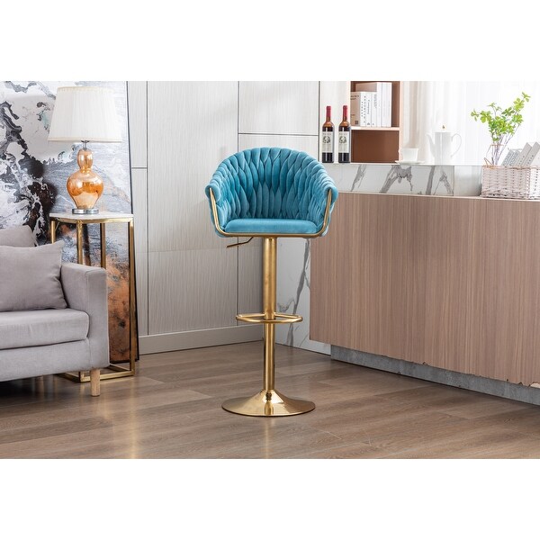 Velvet Swivel Upholstered Adjustable Height Bar Stools With Metal Footrest