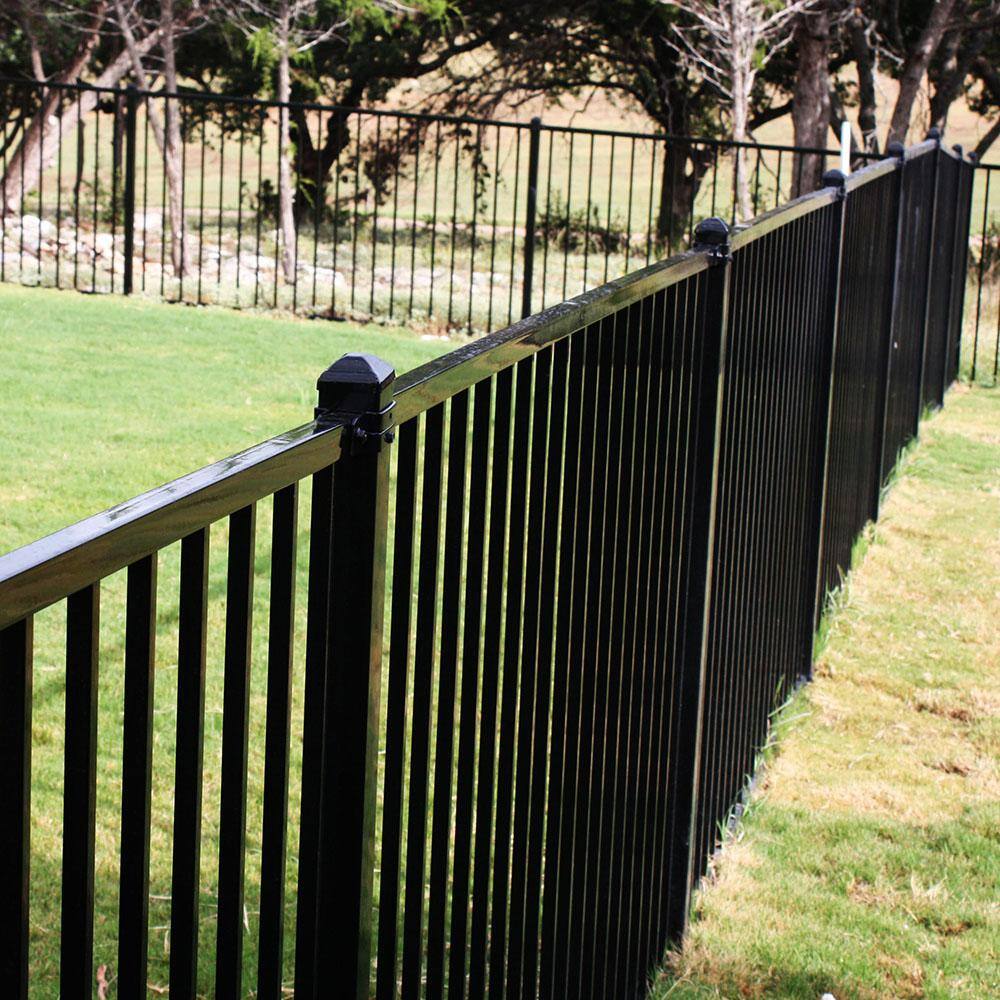 FORTRESS Versai 4 ft. H x 7.5 ft. W Gloss Black Steel Flat Top and Bottom Design Fence Panel 712489044