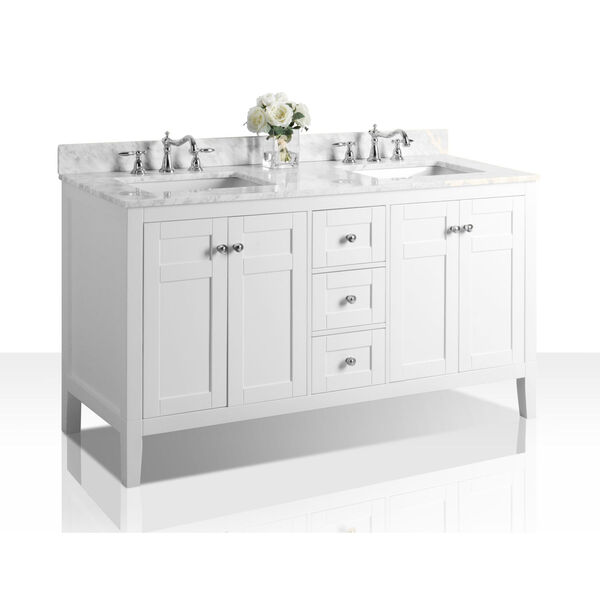 Maili White 60-Inch Vanity Console with Mirror and Gold Hardware