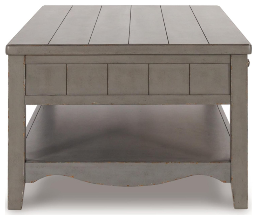 Classic Coffee Table  Rectangular Plank Top  amp2 Drawers  Distressed French Gray   Traditional   Coffee Tables   by Decor Love  Houzz