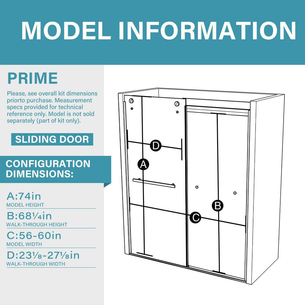 ES-DIY 56 in. W - 60 in. W x 74 in. H Sliding Semi-Frameless Shower Door in Matte Black Finish with Clear Glass KJJSSD6074DW08BL1