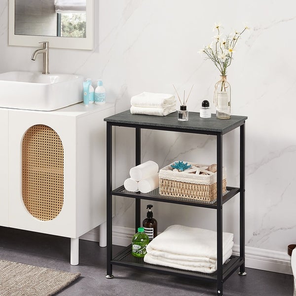 Modern End Side Tables/Nightstands with 2-Tier Metal Mesh Storage Shelf