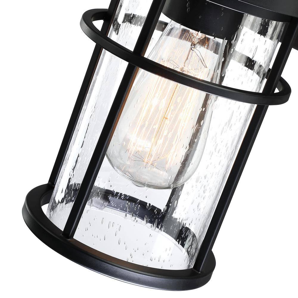 Uixe 11 in. Matte Black Hardwired Dusk to Dawn Outdoor Wall Lantern Sconce Sensor with Seeded Glass Shade SSL-14631-S-PC