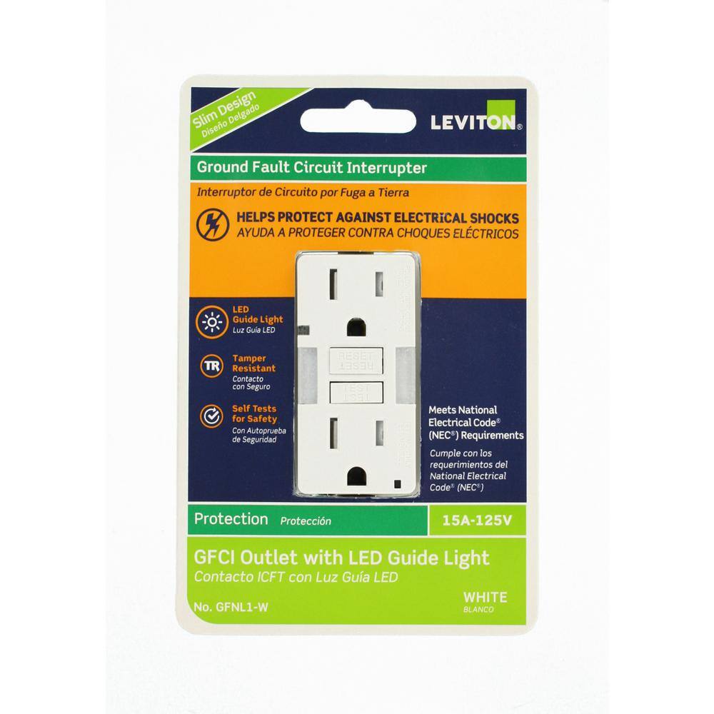 Leviton 15 Amp SmartlockPro Combo Self-Test Guide Light and Tamper Resistant GFCI Duplex Outlet White (10-Pack) VW1-GFNL1-HW1