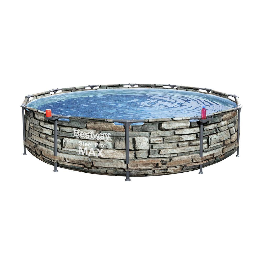 Bestway 56817E 12 ft. x 30 in. Steel Pro Max Round Above Ground Swimming Pool with Pump 56817E-BW