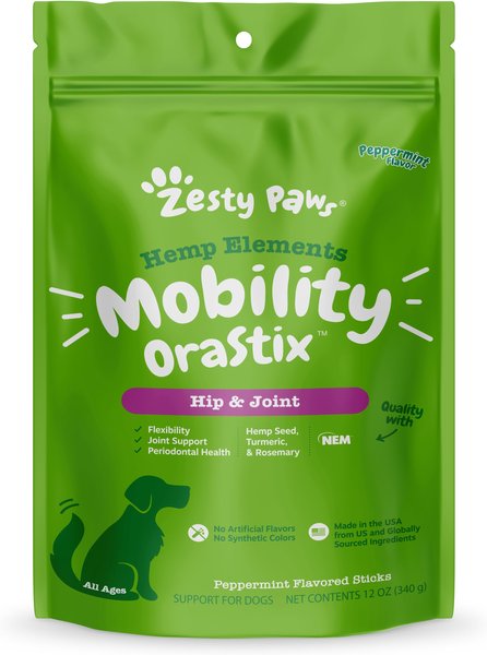 Zesty Paws Hemp Elements Mobility OraStix Peppermint Flavored Dog Dental Chews