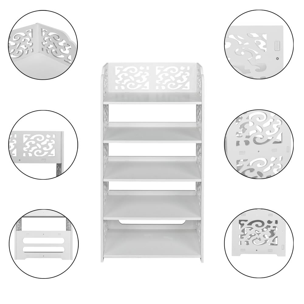 Zimtown 5 Tier Wood Plastic Entryway Shoe Rack Shoe Shelf Closet Storage Organizer Shoe Space Saving for Bedroom Living Room White