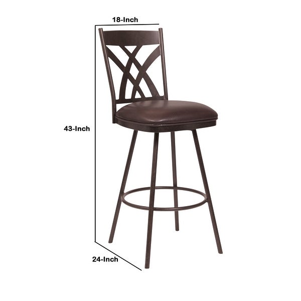 Counter Height Metal Swivel Bar Stool with Leatherette Seat， Brown