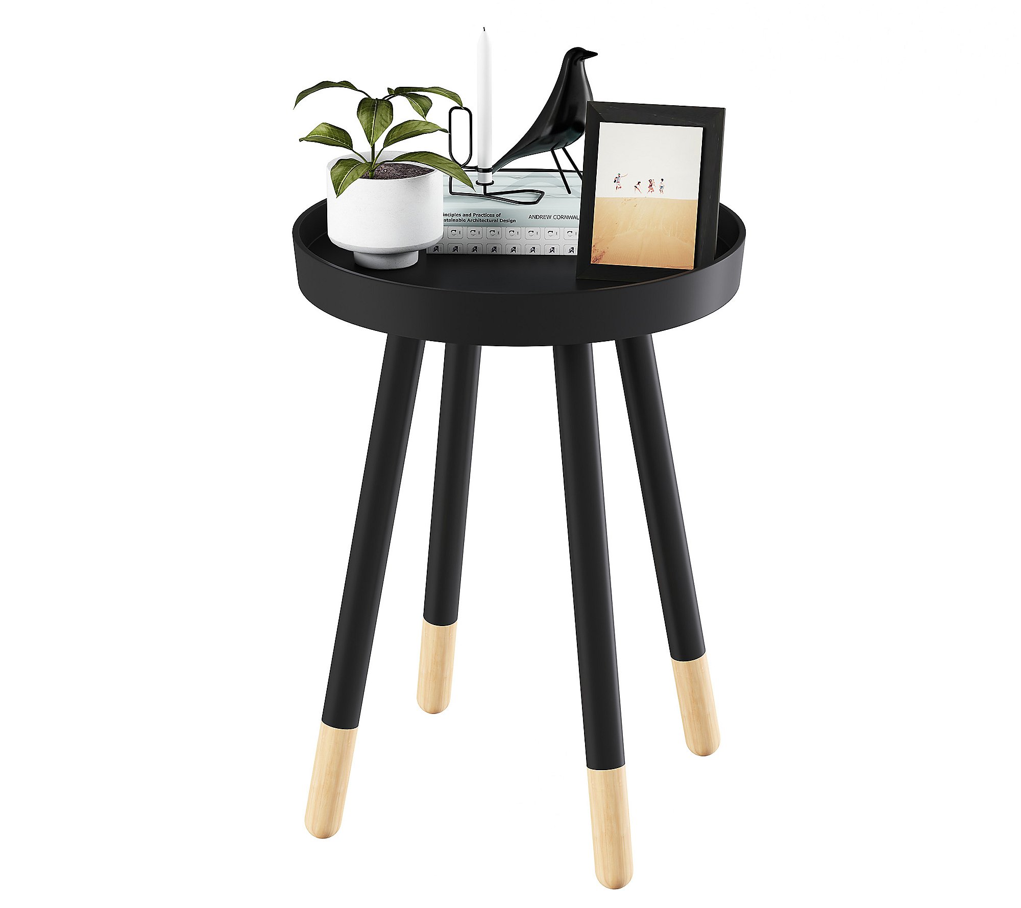 Lavish Home Round Two-Tone End Table with TrayTop