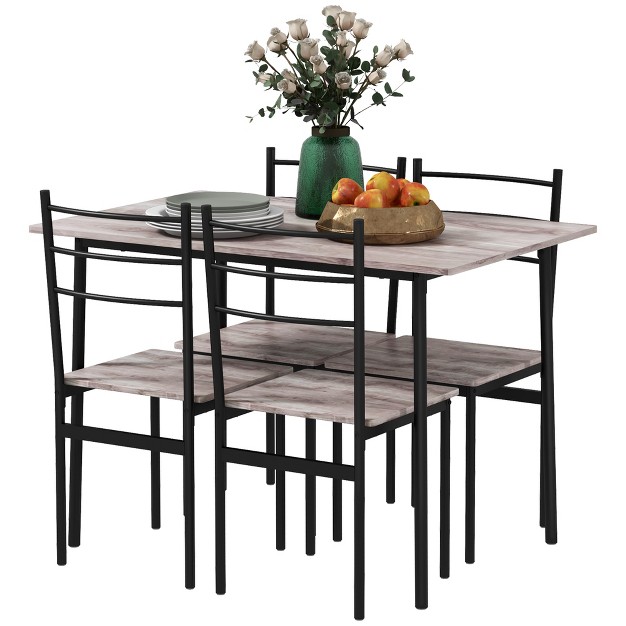 Homcom 5 Piece Dining Table Set For 4 Space Saving Kitchen Table And 4 Chairs Rectangle Steel Frame For Dining Room