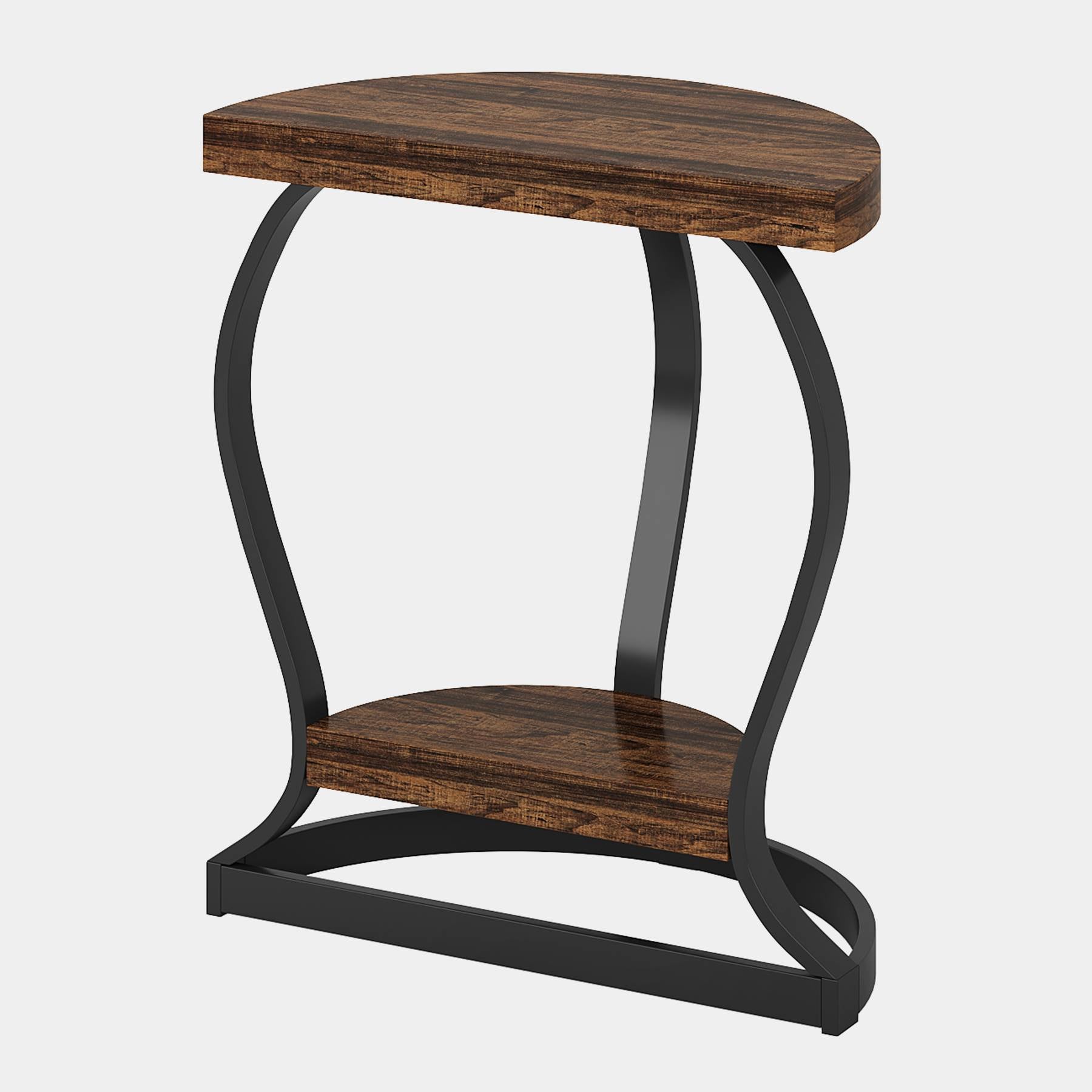 Half-Round End Table, Side Table with 2-Tier Shelves