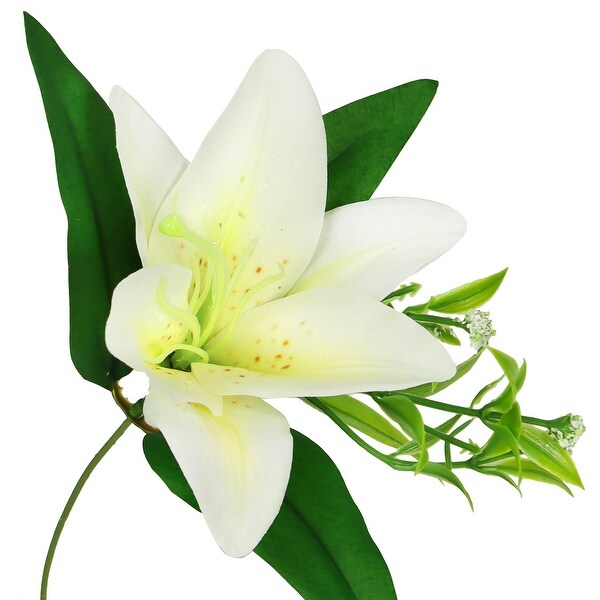 Set of 4 Cream White Artificial Stargazer Lily Flower Stem Bush Bouquet 13in