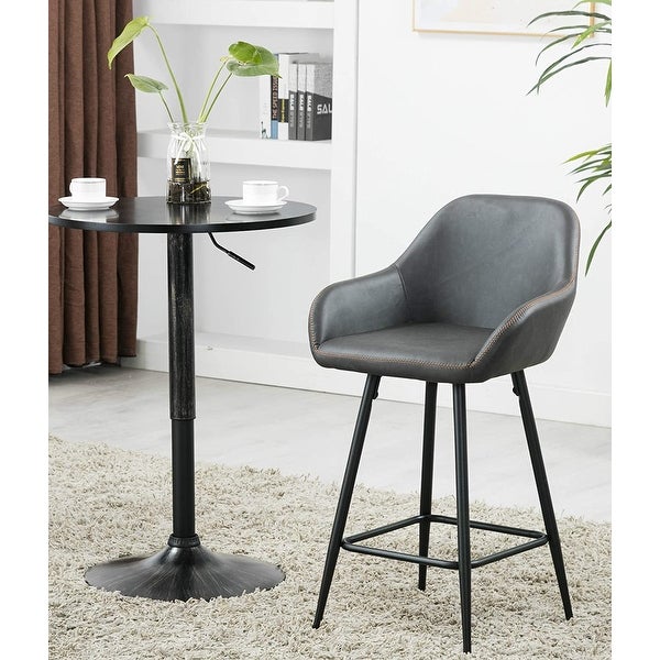 Grey Bucket Upholstered Dark Accent Barstool Chair (Set of 2)