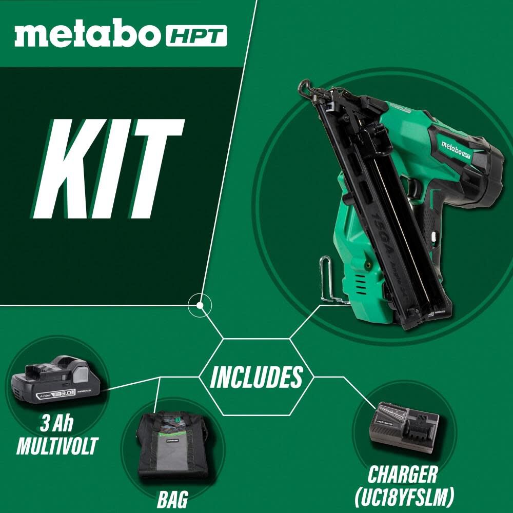 Metabo HPT 2-1/2 In. 18V Brushless Lithium Ion 15 Gauge Angled Finish Nailer NT1865DMASM from Metabo HPT