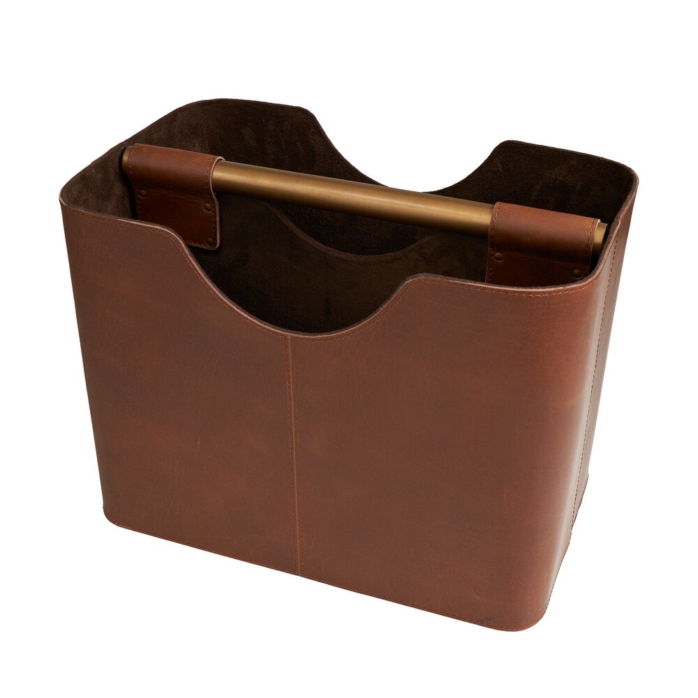 Brown or Light Gray Leather Magazine Holder with Divided Inside