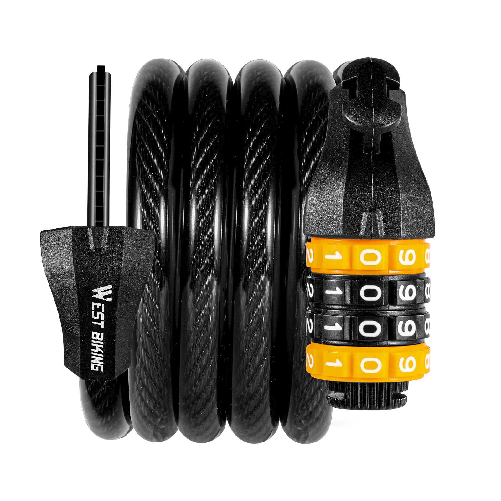 WEST BIKING 1.2M Bicycle 4-Digit Chain Lock 12mm Bike Cable Combo Lock， Black