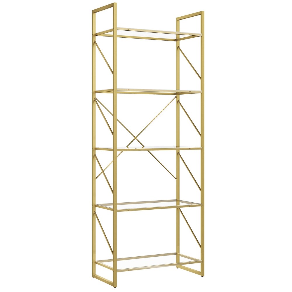 Moasis 5 Tiers Bookshelf Acrylic Shelves Gold Bookcase Display Storage Rack