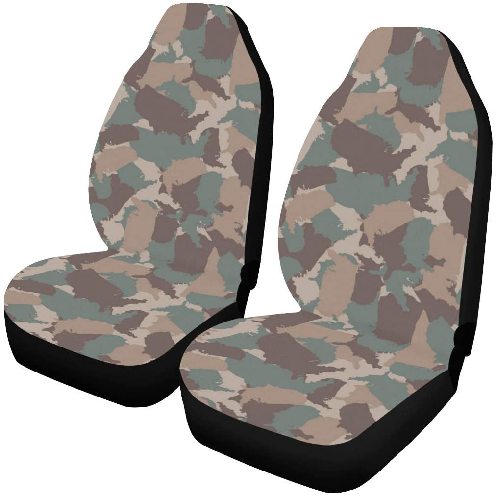 ZHANZZK Set of 2 Car Seat Covers Cool USA Shape Camo Universal Auto Front Seats Protector Fits for Car，SUV Sedan，Truck