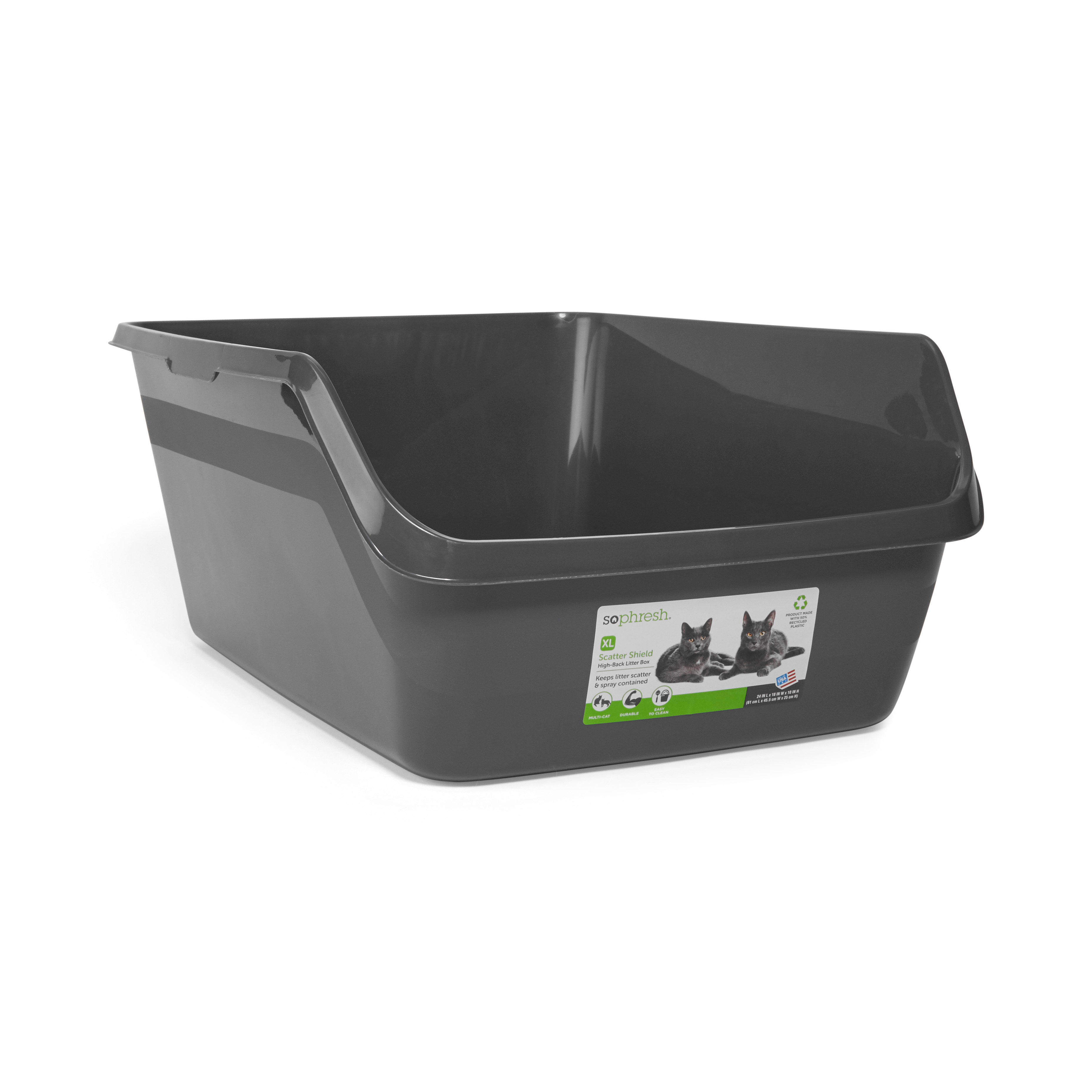 So Phresh Charcoal Shatter Shield High-Back Cat Litter Box， 24