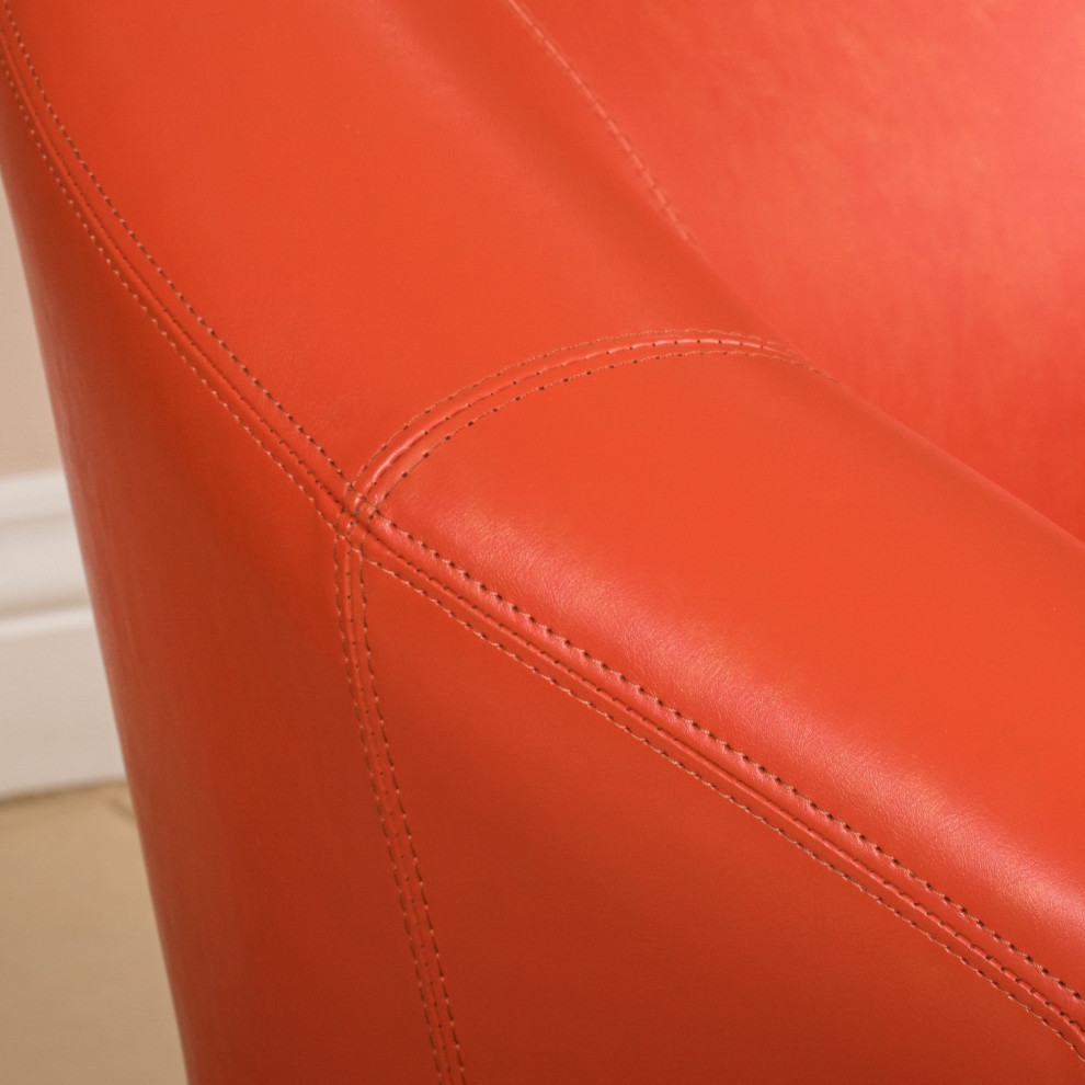 Comfortable Accent Chair  Bonded Leather Seat With Rounded Backrest  Orange   Contemporary   Armchairs And Accent Chairs   by Declusia  Houzz