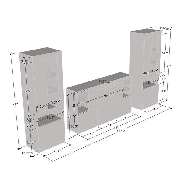 Komi WH03 Electric Fireplace Modern Wall Unit Entertainment Center