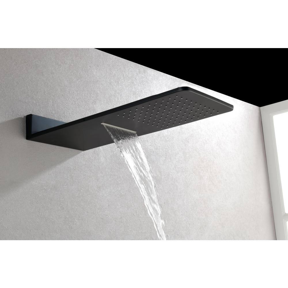 Nestfair 3-Spray Wall Bar Shower Kit with Hand Shower Waterfall Shower Head and 3 Body Sprays in Matte Black DGP040M