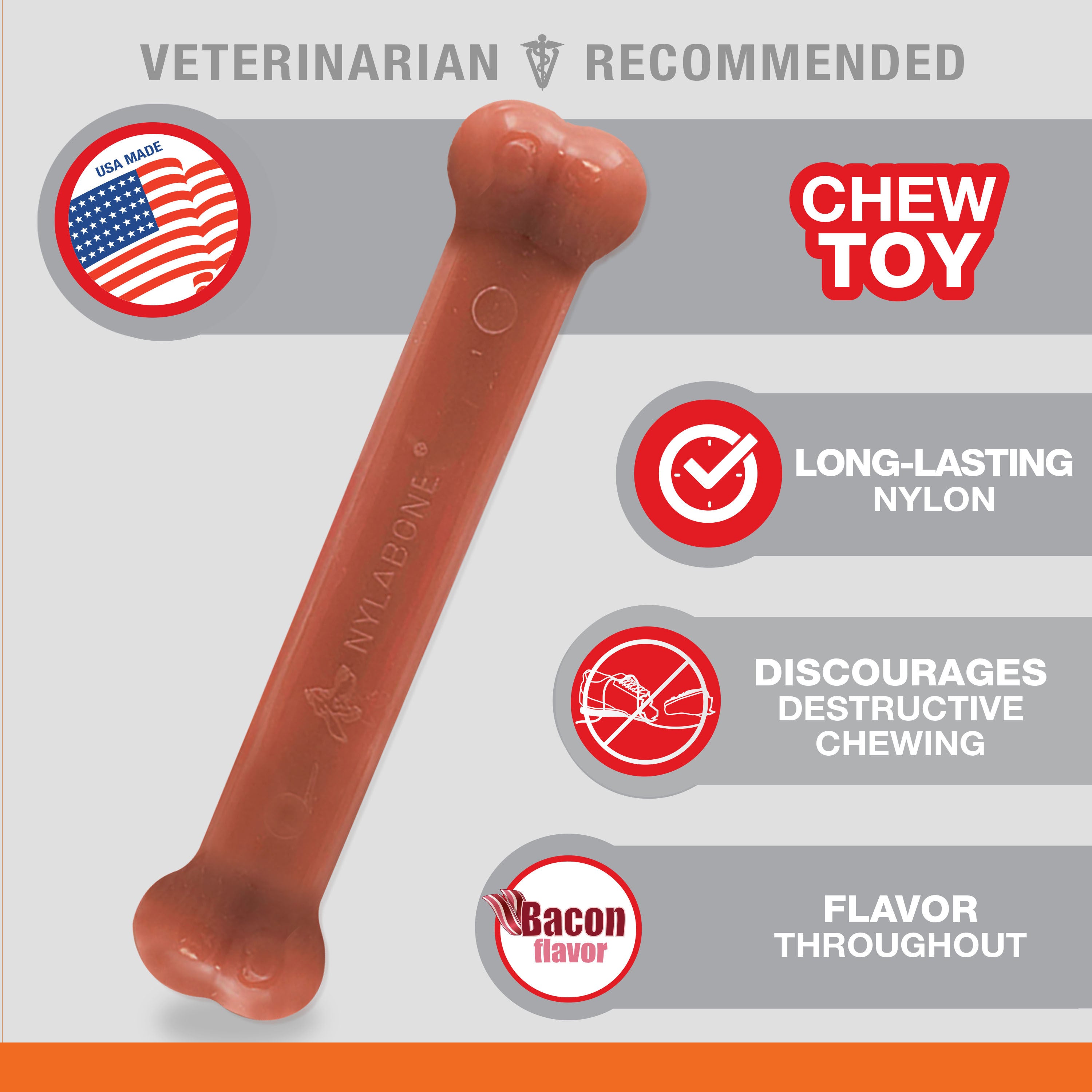 Nylabone Power Chew Flavored Durable Chew Toy for Dogs Bacon Large/Giant (1 Count)