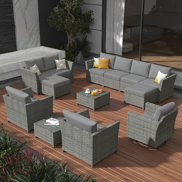 XIZZI 13Piece Outdoor Wicker Patio Furniture with Coffee Table Ottoman