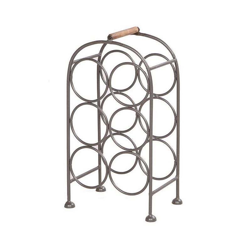 20 Inch Industrial Wine Rack Holder， Arched Iron Frame， 6 Bottle Storage， Gunmetal Gray