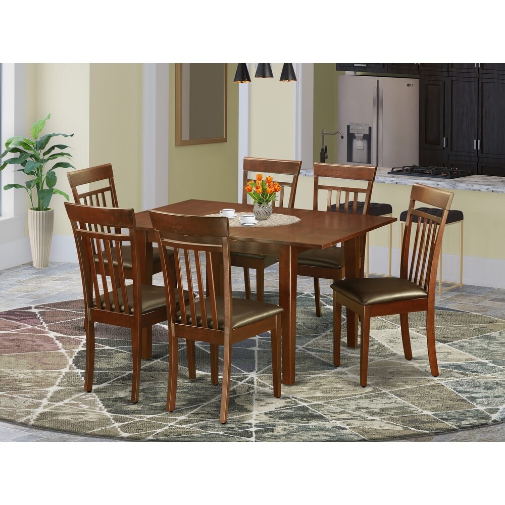 East West Furniture 7 Piece Dining Table Set  a Rectangle Dinner Table and 6 Dining Room Chairs  Mahogany (Seat Options)