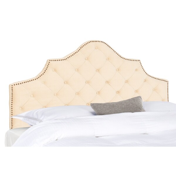 SAFAVIEH Arebelle Buckwheat Velvet Upholstered Tufted Headboard - Brass Nailhead (Queen) - - 11551735