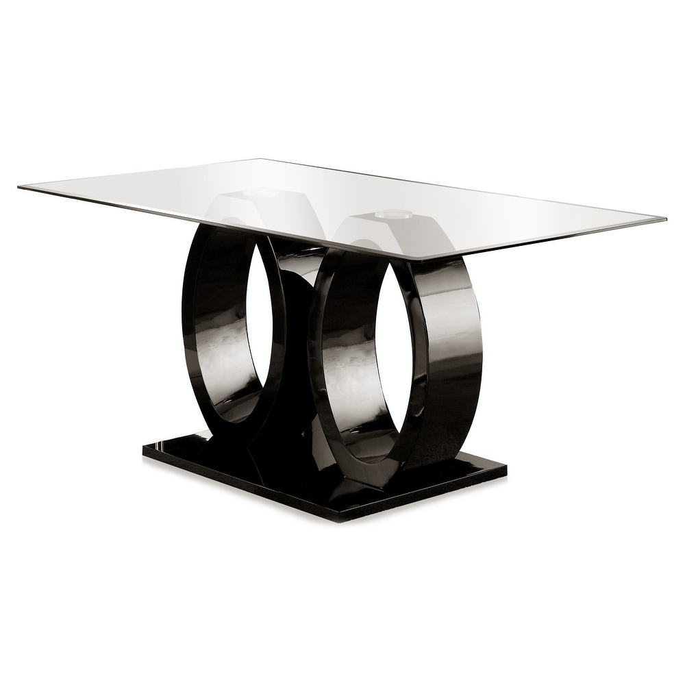 Furniture of America Raji Contemporary 63 inch Double Ring Glass Top Table