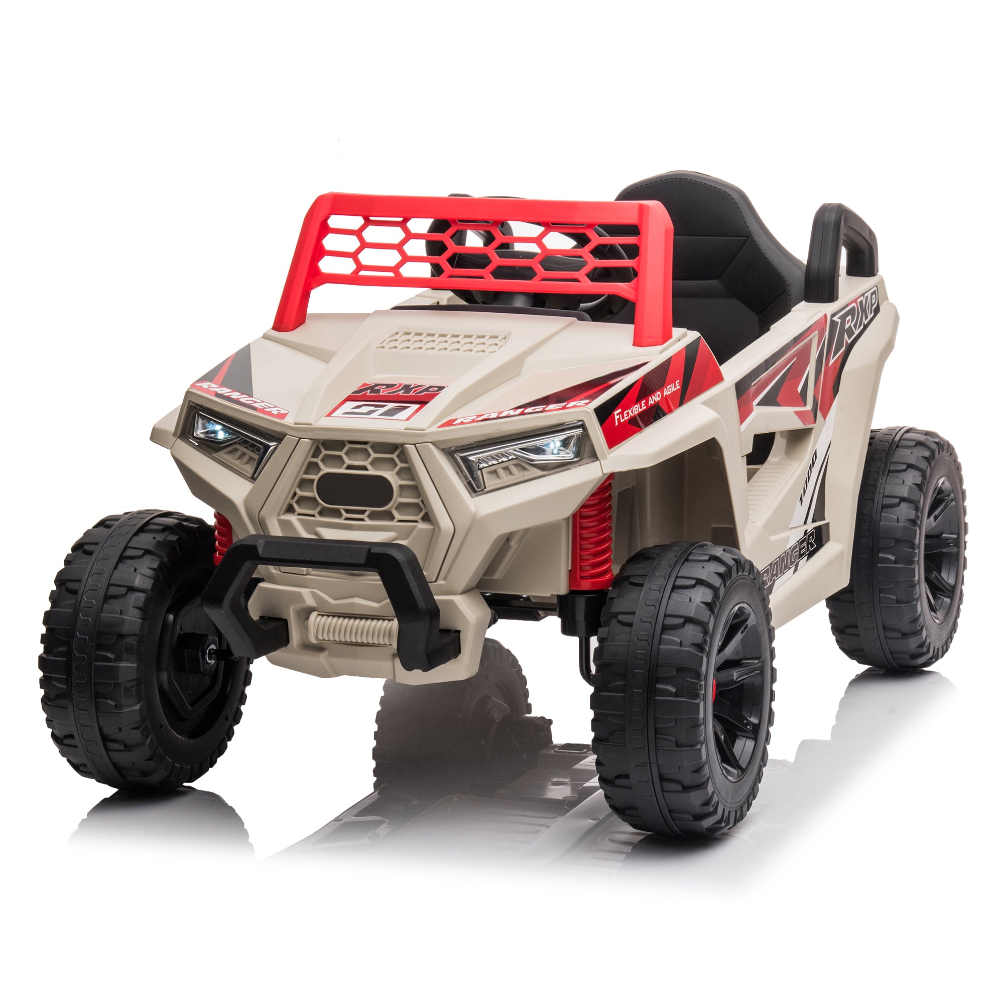 12V Kids Ride-On ATV Quad, Electric Off-Road UTV Vehicle for Big Kids, 80 Lbs Capacity-Beige