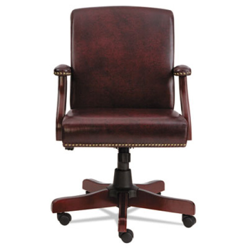 Alera Traditional Series Mid-Back Chair， Supports up to 275 lbs， Oxblood Burgundy Seat/Oxblood Burgundy Back， Mahogany Base (TD4236)