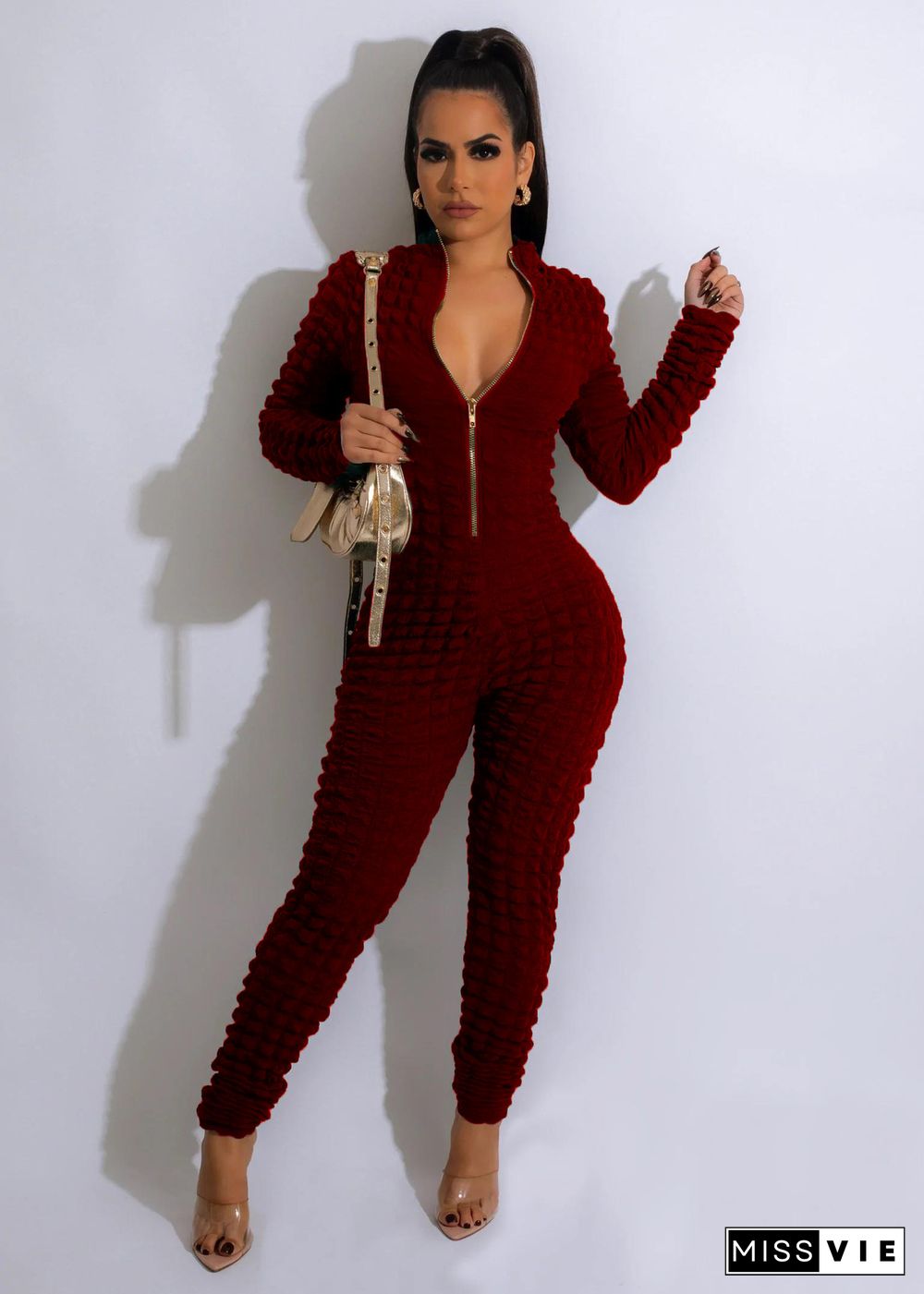 Winter Long Sleeve Zipper Skinny One Piece Jumpsuit