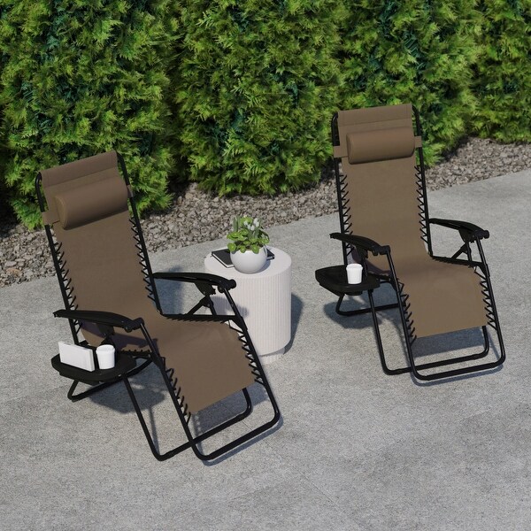 2 Pack Adjustable Mesh Zero Gravity Lounge Chair with Cup Holder Tray