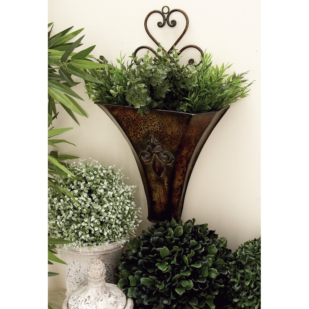 Brown Metal Indoor Outdoor Hanging Scroll Wall Planter (Set of 2)   S/2 22\