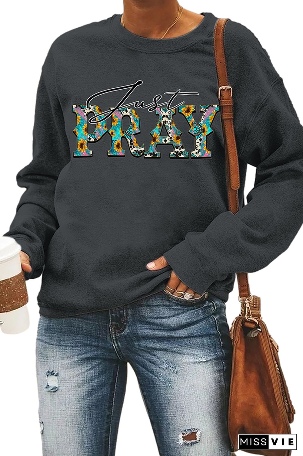 Just Pray Print Pullover Longsleeve Sweatshirt Wholesale