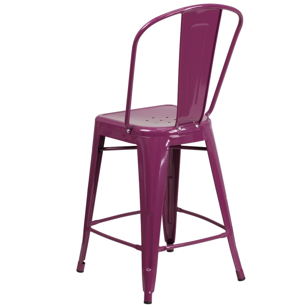 24'' High Metal Indoor Outdoor Counter Height Stool with Back   17.75\