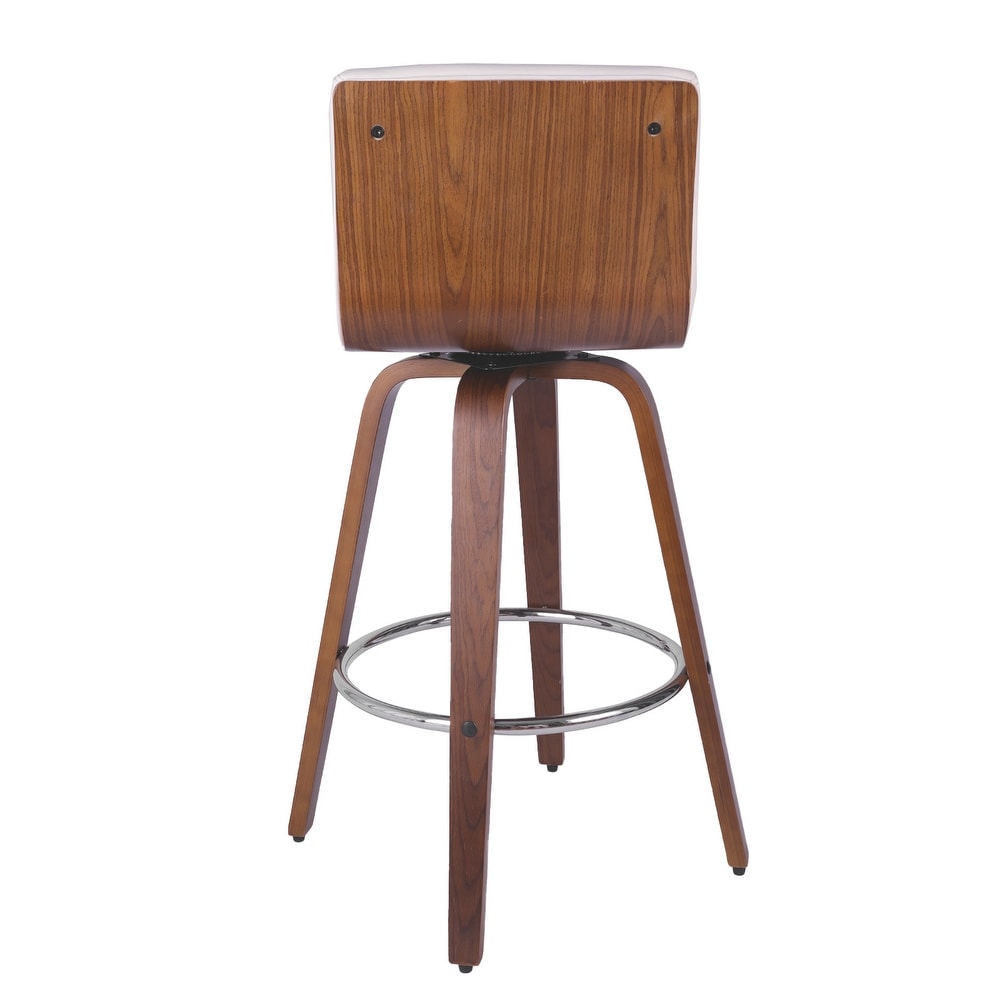 Swivel Wood Bar Stools PU Leather Upholstered Counter Stools Set of 2