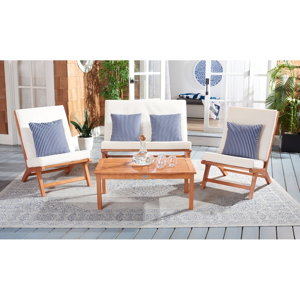 SAFAVIEH Outdoor Chaston 4 Piece Conversation Patio Set with Accent Pillows