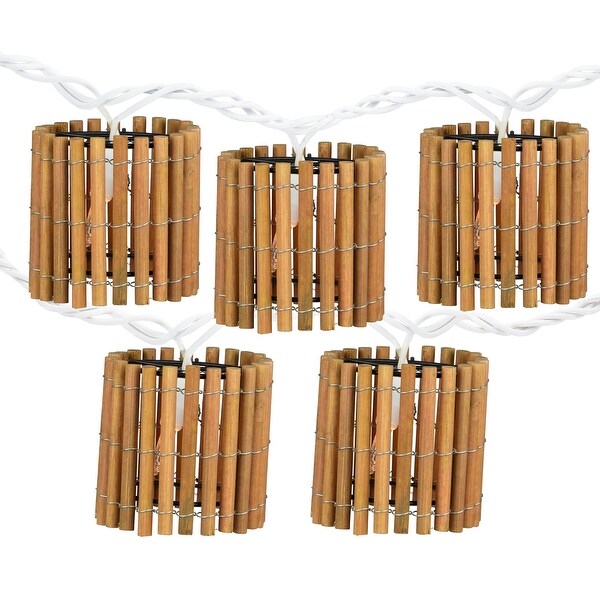 10 Brown Tropical Bamboo Patio String Light Set，7.25ft White Wire