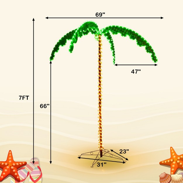 Costway 7ft Pre lit Led Rope Light Palm Tree Hawaii style Holiday Decor W 306 Led Lights