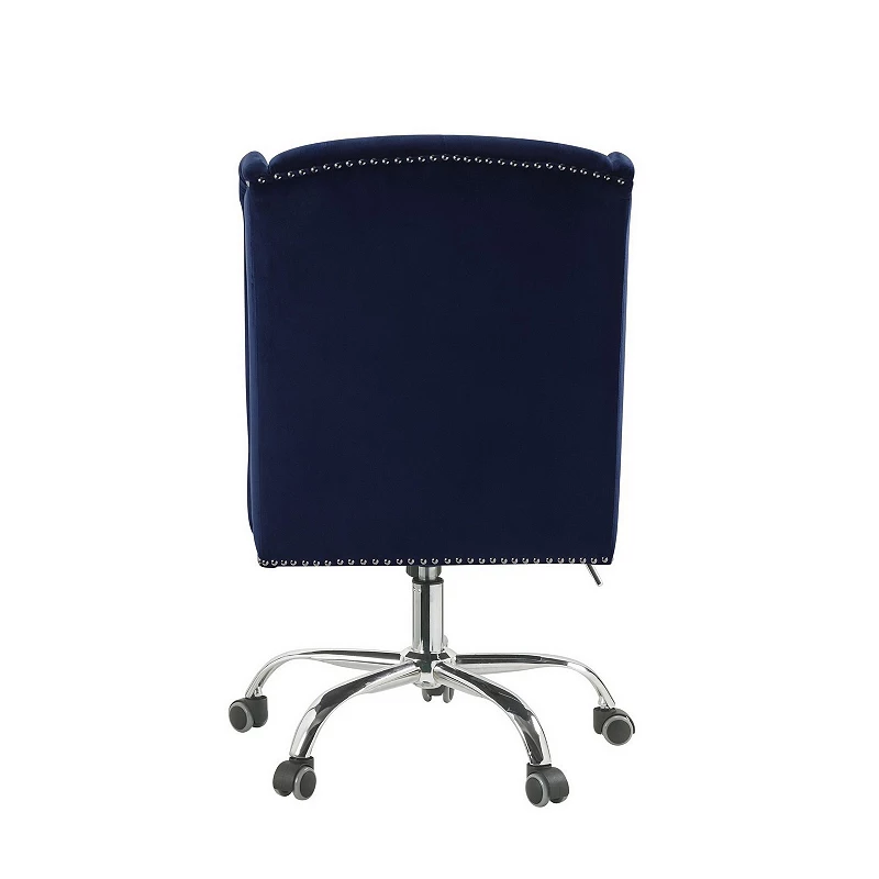 Velvet Upholstered Armless Swivel and Adjustable Tufted Office Chair， Blue