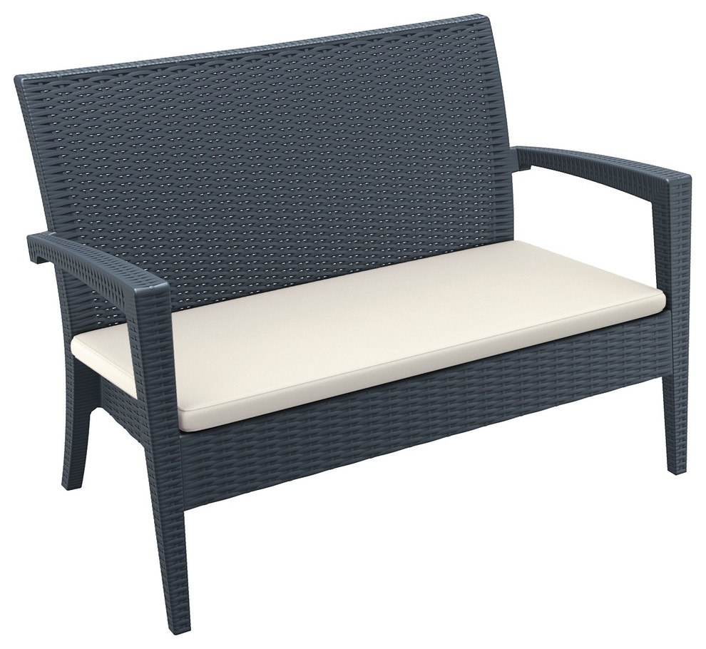 Miami Wickerlook Resin Loveseat  Dark Gray With Acrylic Fabric Cushion   Tropical   Outdoor Loveseats   by Compamia  Houzz