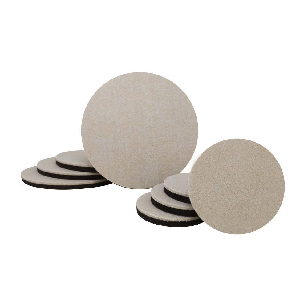 Everbilt (4) 7 in. and (4) 3-12 in. Beige and Black Round Felt Heavy Duty Furniture Slider Pads for Hard Floors (8-Pack) 4713044EB